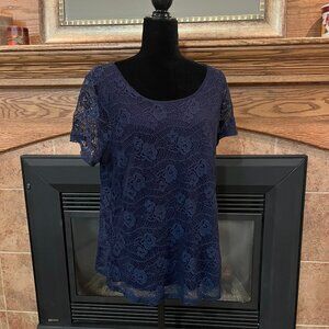 Navy Lace lined Blouse! Size XXL